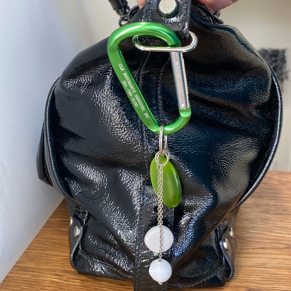 Artisan Handbags - Bag Charm ceramic beads and green plastic